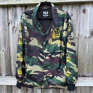 Golden State Warriors NBA Mens Camo Training Windbreaker Snap Front Jacket EUC L